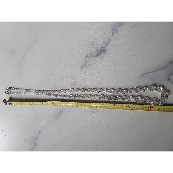 925 Sterling Silver Graduated Faceted Clear Glass Necklace Vintage - Picture 10 of 10